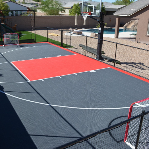 Backyard basketball court in Las Vegas, NV installed by Legendary Sports Construction