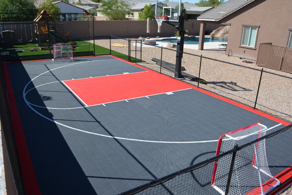 Backyard basketball court in Las Vegas, NV installed by Legendary Sports Construction