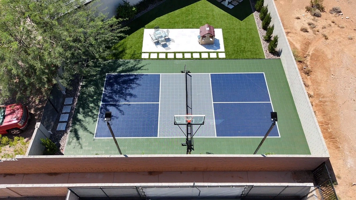 Backyard sport court sited within property setbacks in the Las Vegas Valley